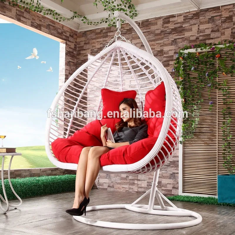 Modern Outdoor Patio Garden Backyard Wicker Rattan Double Swing Hanging Chair for Bedroom Application Durable Metal Material