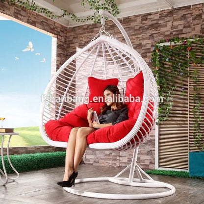 Modern Outdoor Patio Garden Backyard Wicker Rattan Double Swing Hanging Chair for Bedroom Application Durable Metal Material