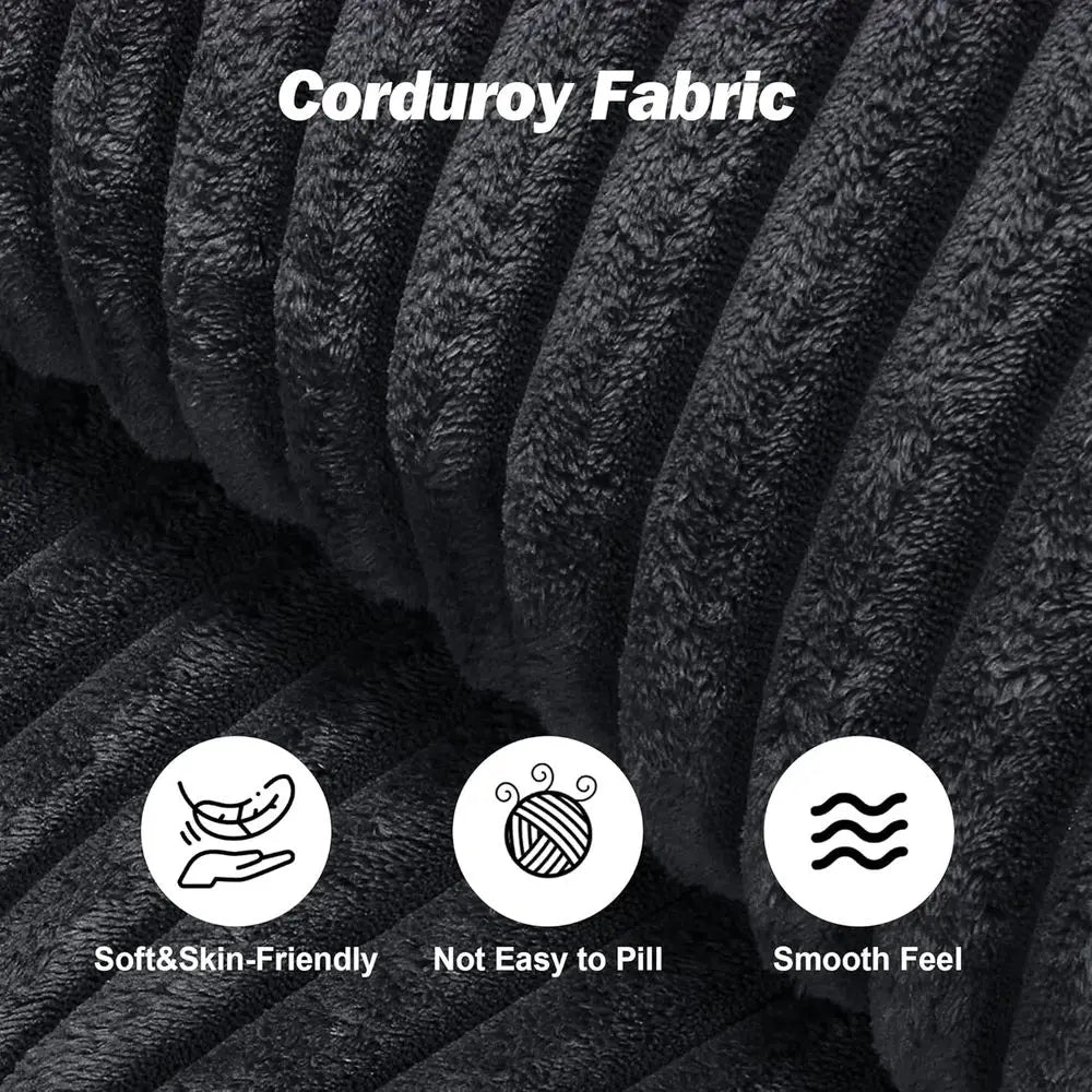 L-Shaped Memory Foam Sofa with Chaise, Corduroy Upholstery, Easy Assembly Living Room Couch (Black)