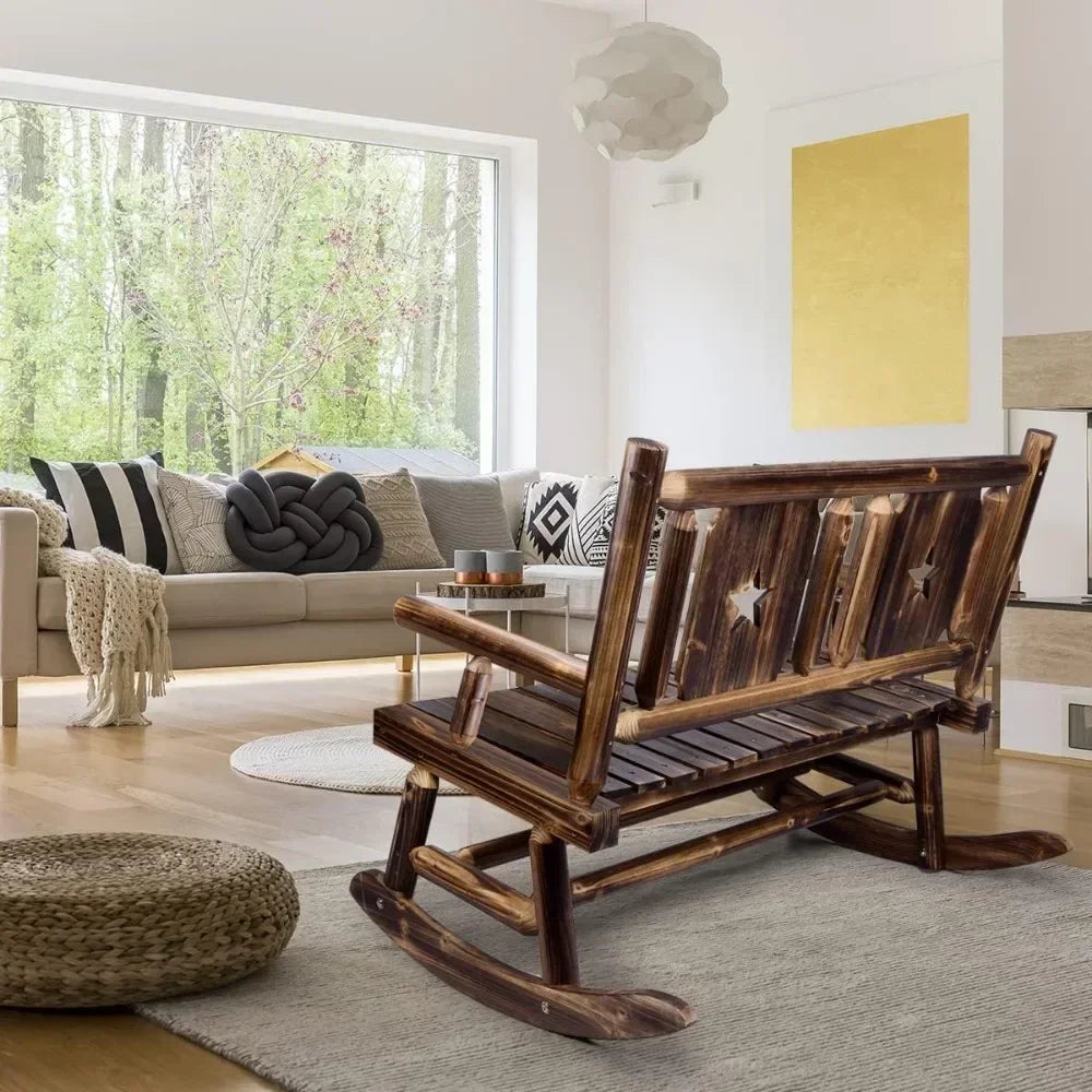 Wooden Double Outdoor Terrace Rocking Chair, Outdoor Rocking Chair, Original Wooden Porch Stool