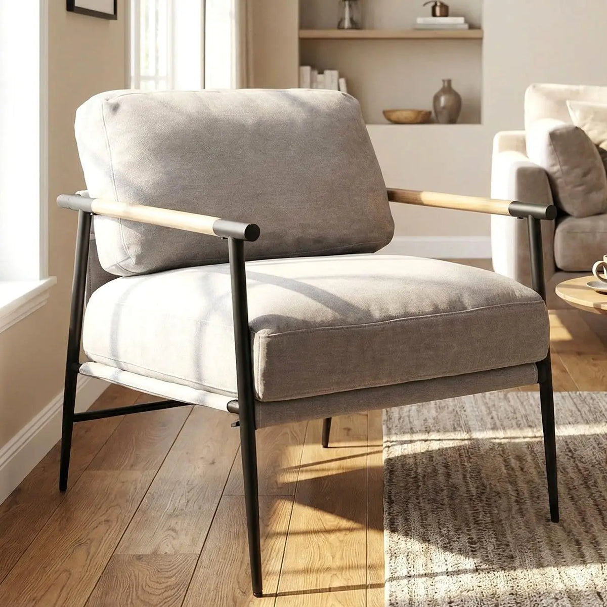 Beige Chenille Accent Chair Modern Living Room Chair with Metal Legs Armchair Lounge Chairs Upholstered Comfy, Customized