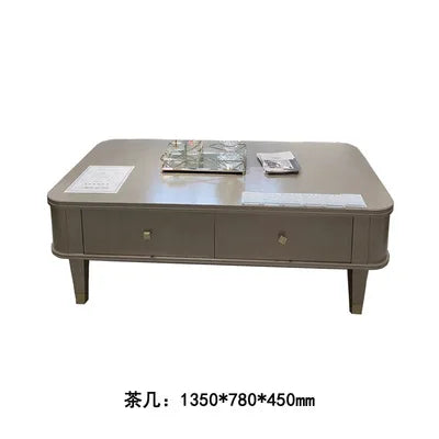 New American light luxury living room solid wood sofa coffee table combination European modern simple leather sofa model house