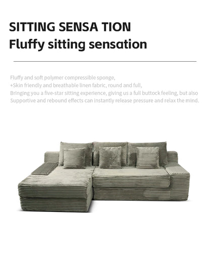 Modern Luxury Velvet L-shaped Compression Sofa Bed Set, Adjustable Function Durable Design, for Living Room Boneless Sofa