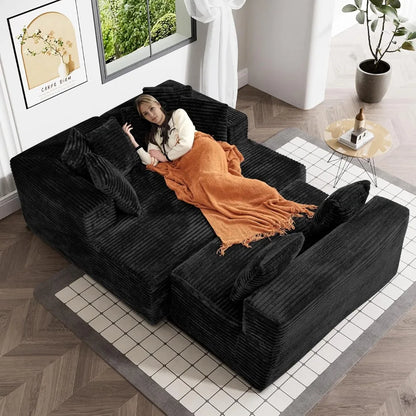 Modular Sectional Sofa in Cloud Design, 131 Black Couches for Living Room, Deep Seated Plush Corduroy Sofa, Modern Comfort