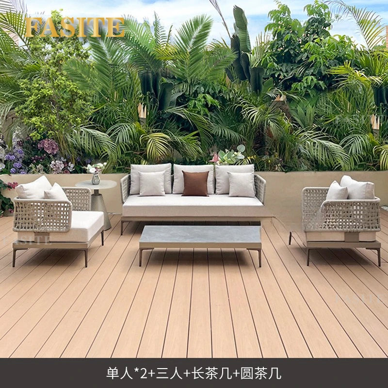 Outdoor rattan aluminum alloy sofa Nordic courtyard sofa chair Villa garden open-air rattan rope sofa combination
