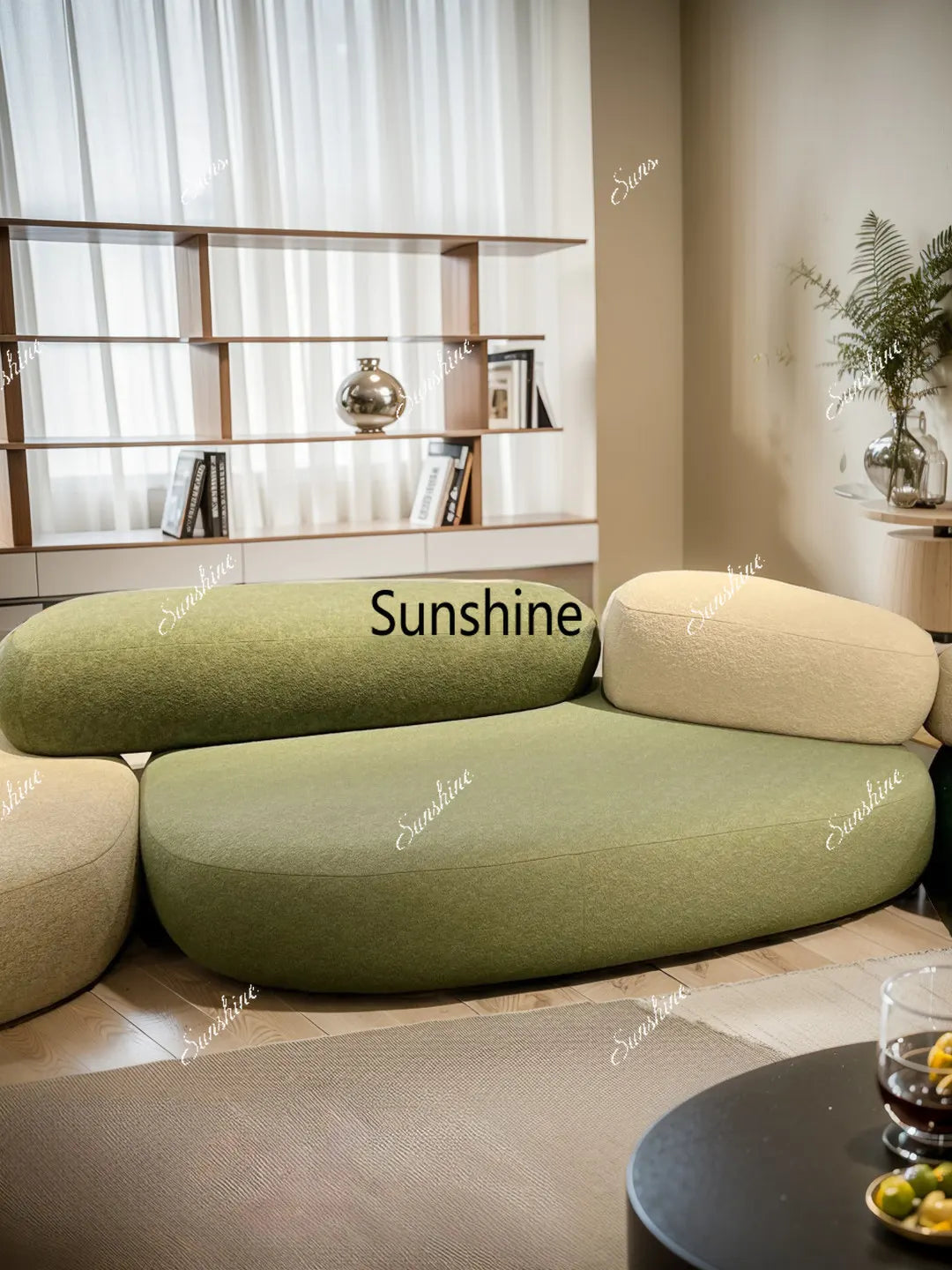 Design special-shaped pebble sofa, stone fabric color matching module wabi-sabi wind living room