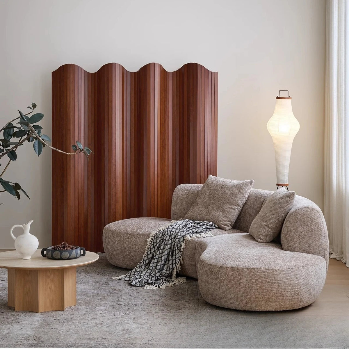 Medieval wabi-sabi fabric sofa, living room curved villa sofa bed