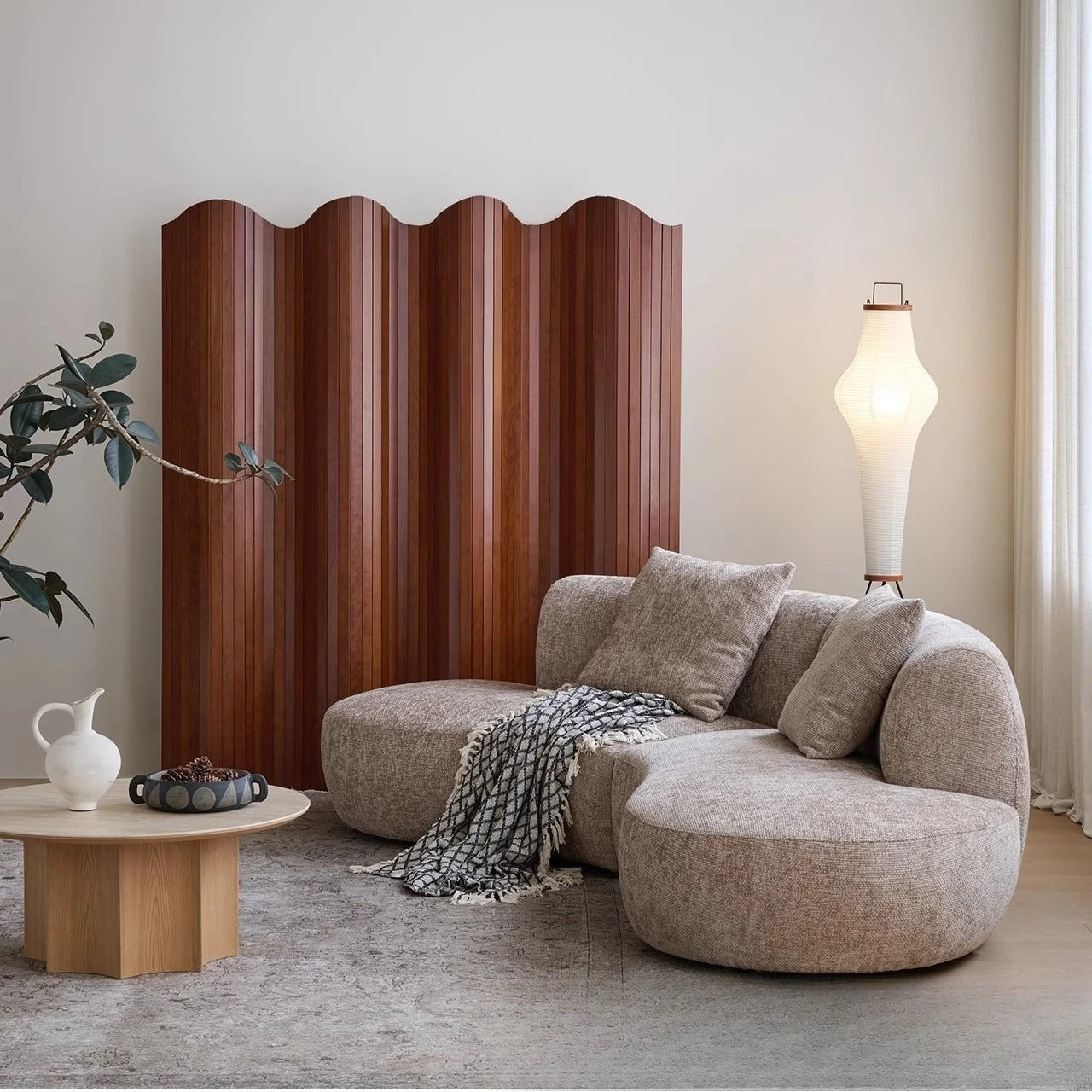 Medieval wabi-sabi fabric sofa, living room curved villa sofa bed