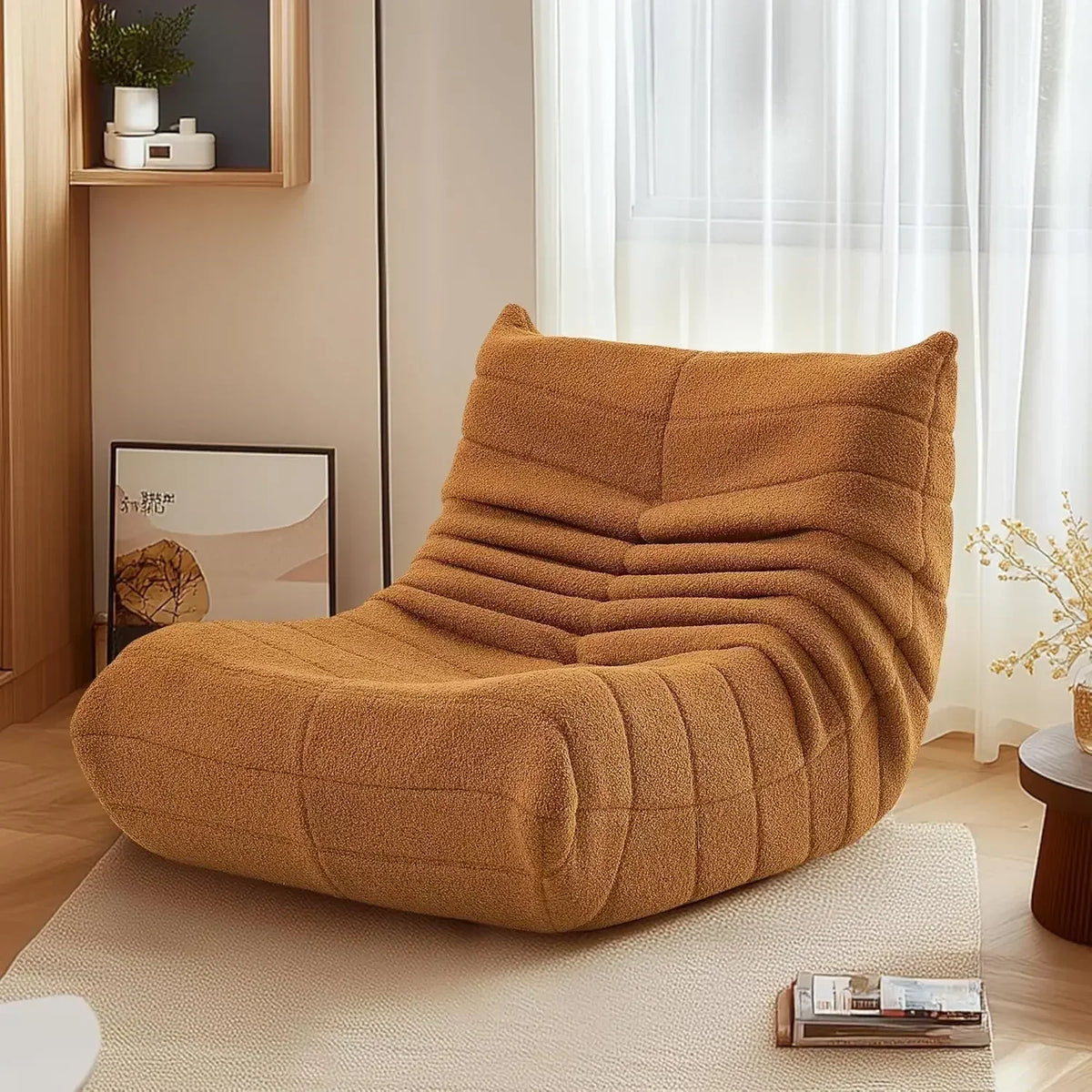 Single sofa living room bedroom lazy fabric leather leisure chair small apartment cream wind