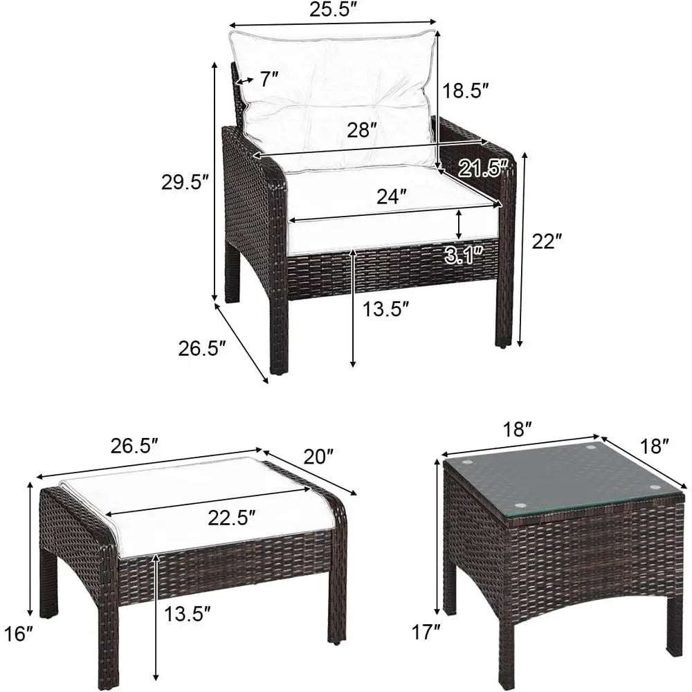 Outdoor Cushioned Rattan Patio Furniture Set with Sofa, Ottoman, and Coffee Table for Garden Conversations