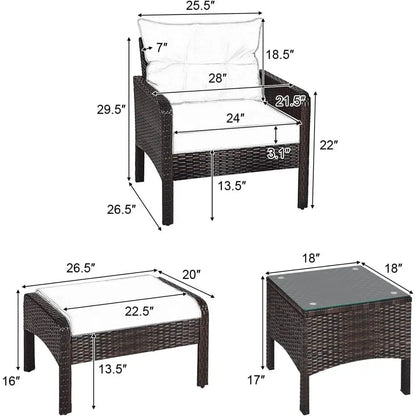 Outdoor Cushioned Rattan Patio Furniture Set with Sofa, Ottoman, and Coffee Table for Garden Conversations