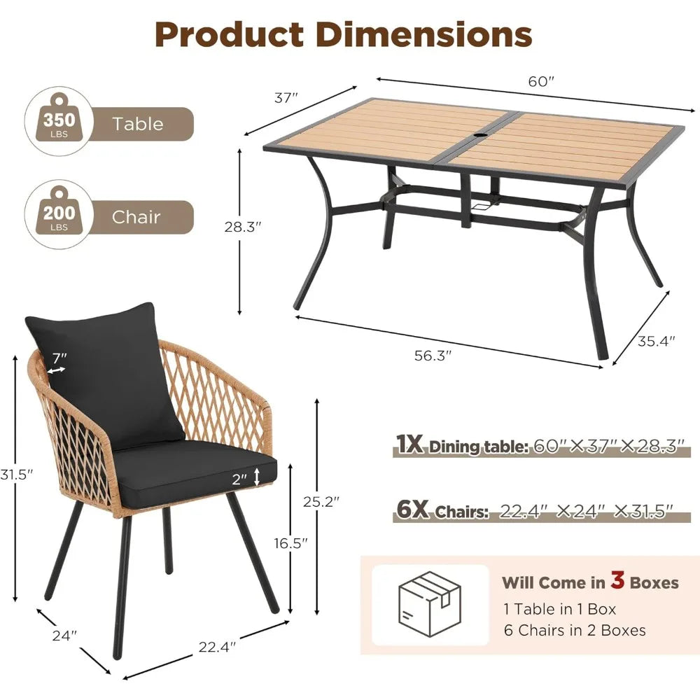 5/7/9-Piece All-Weather Rattan Patio Dining Set with 60