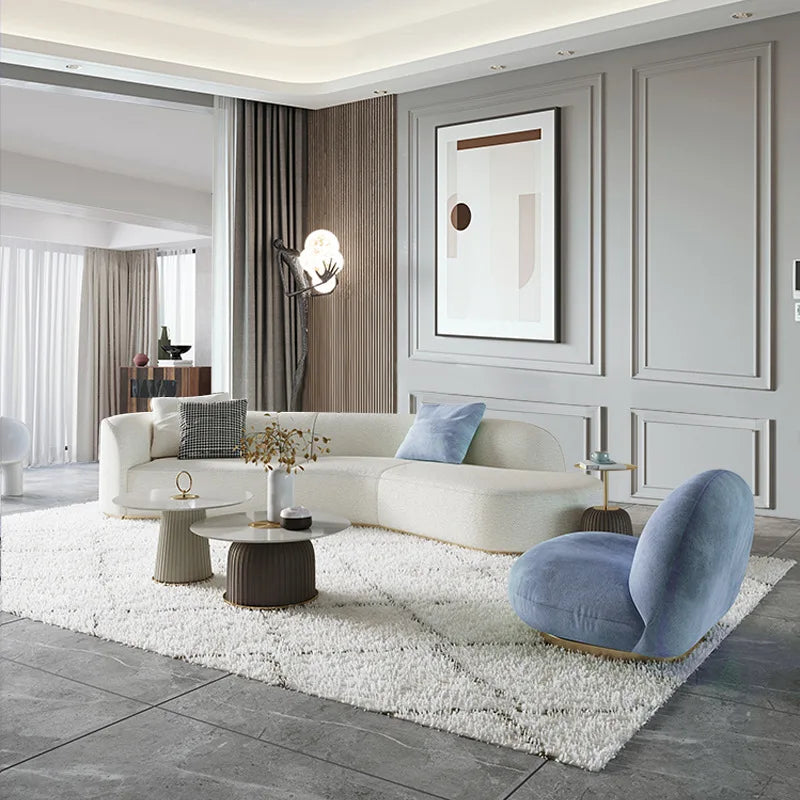 Luxury Modern Modular Berber Fleece Sofa Set Unique Minimalist Design Reclining for Hotel Living Room Wood Fabric Material