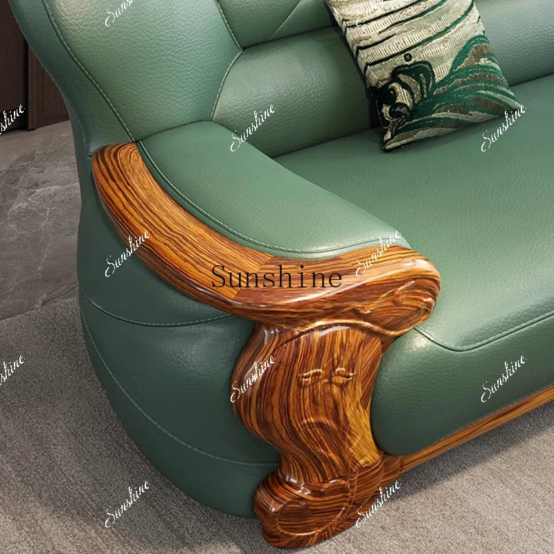 European ebony leather sofa Chinese 1234 living room combination  FT