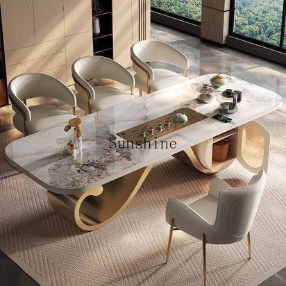 Light luxury rock slab table and chair combination modern minimalist design, creative high-end villa office tea table