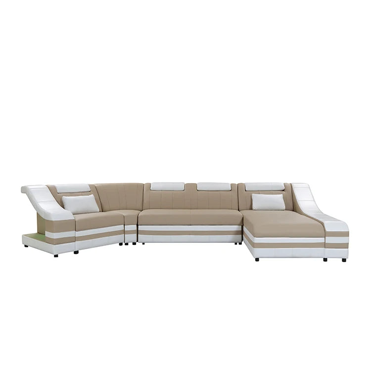 Genuine Leather White Sofa Living Room Furniture Cream Modern Pu Leather Sofa Set