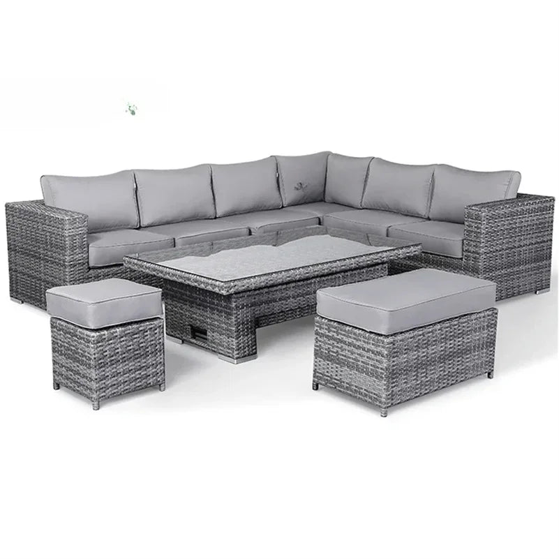 'Modern Luxury Dining Metal Aluminum Wicker Rope Sofa Garden Set With Fire Pit Outdoor Patio Furniture Set