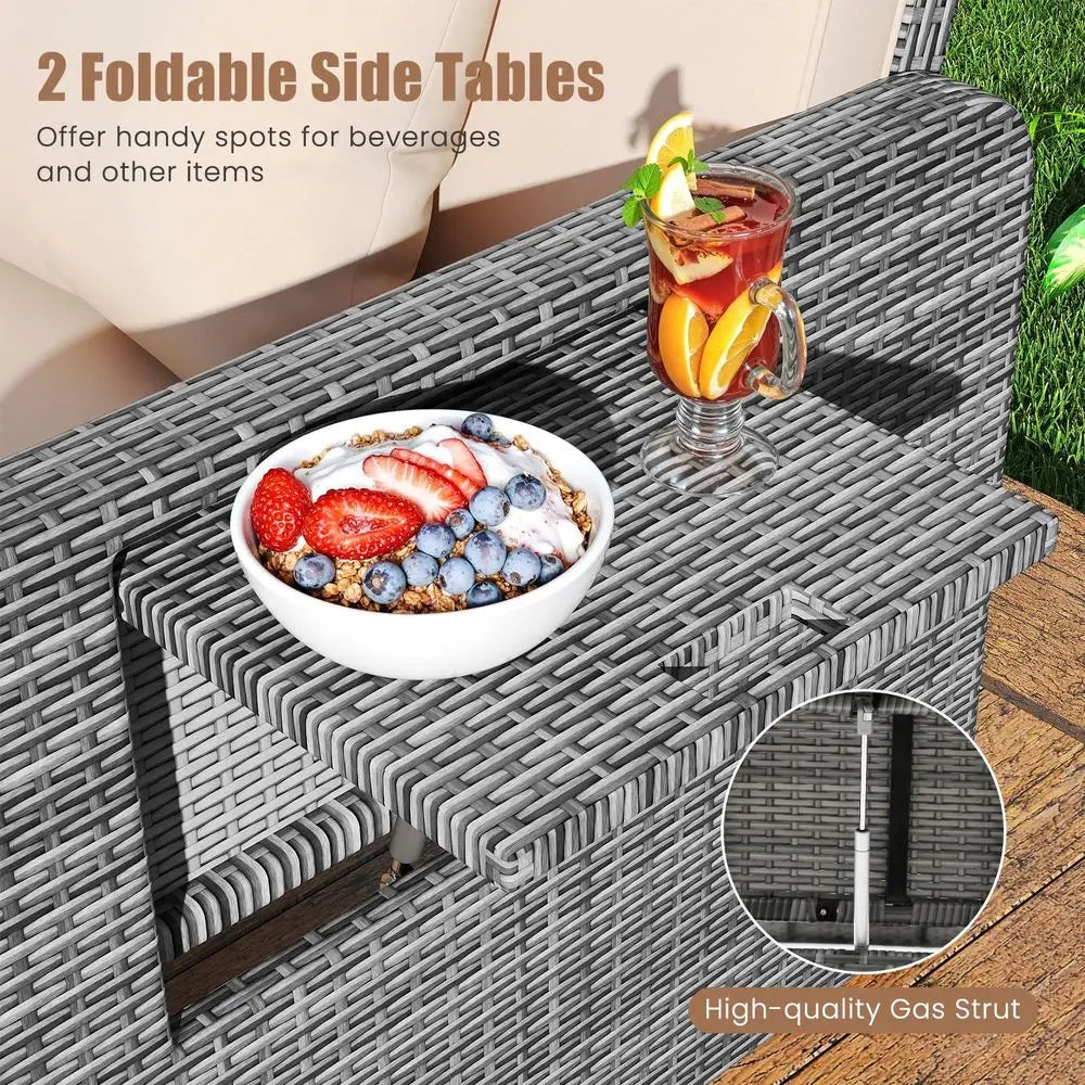 Moccha Outdoor Daybed, Wicker Loveseat Sofa Set with 4Postion Adjustable Backrest, Storage Ottoman, Cushions, Rattan Double Bed