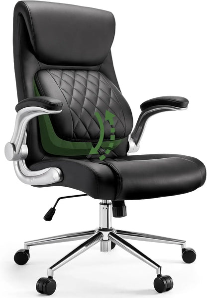 Ergonomic Office Chair with Lumbar Support, Adjustable Height & Flip-up Arms - Black