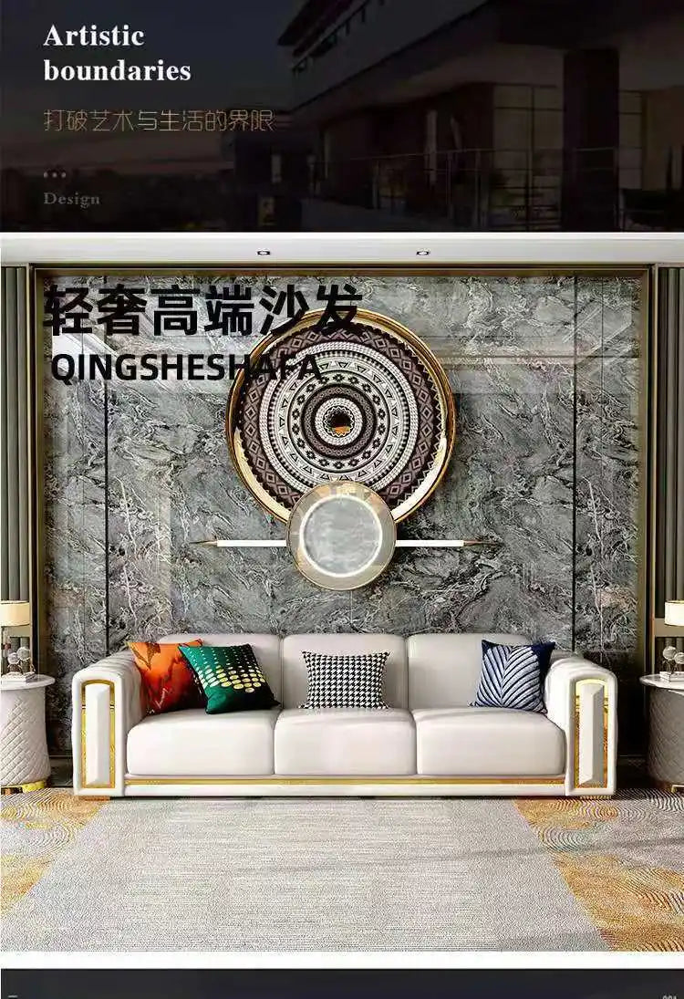 Italian light luxury sofa living room leather sofa first layer cowhide buckle design luxury combination sofa size apartment