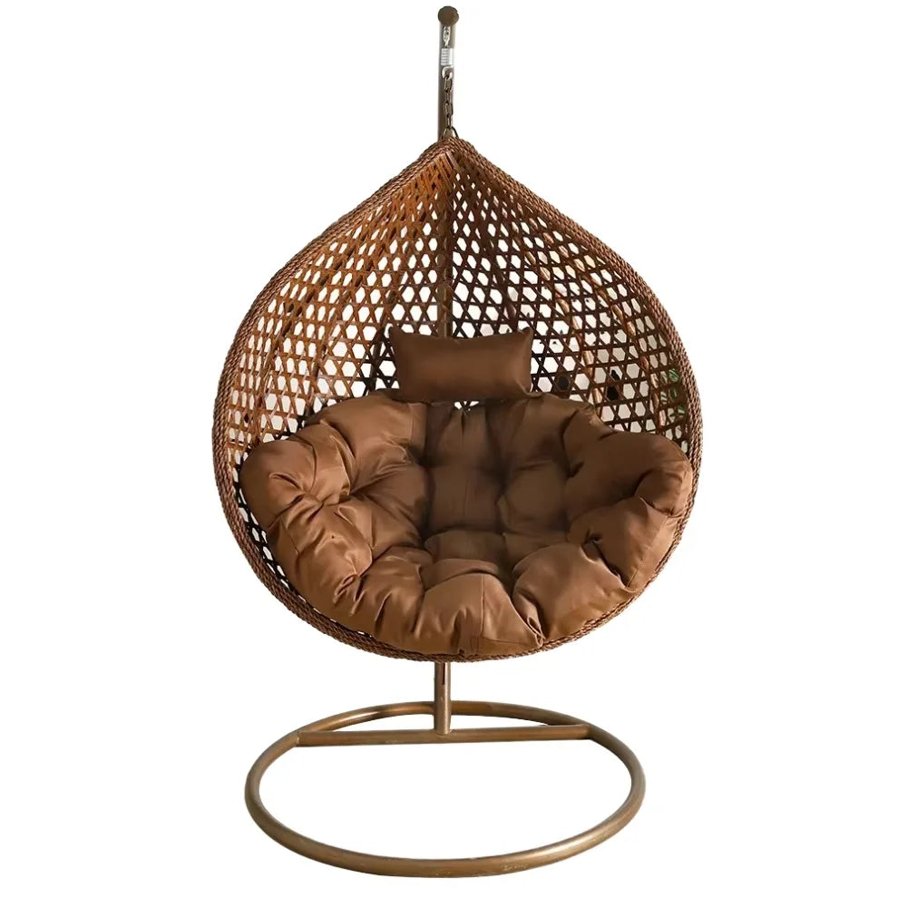 Modern Outdoor Patio Garden Backyard Wicker Rattan Double Swing Hanging Chair for Bedroom Application Durable Metal Material