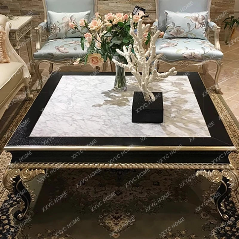 Neoclassical solid wood furniture coffee table marble table furniture set combination