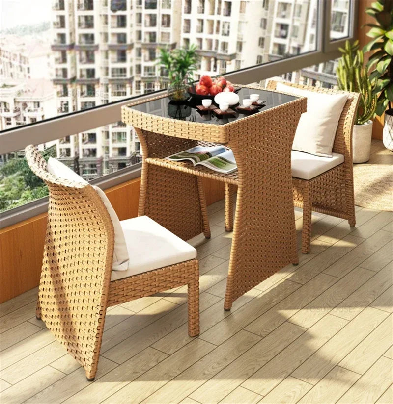 Nordic Outdoor Furniture Rattan Garden Furniture Sets Minimalist Dining Table Chair Set Courtyard Balcony Table and Chair Set XX