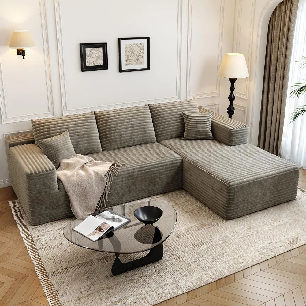 Cloud Modular Sectional Sofa Couch 107.5 Inch L-Shape Chaise Modern Minimalist Upholstered Living Room Bedroom Furniture