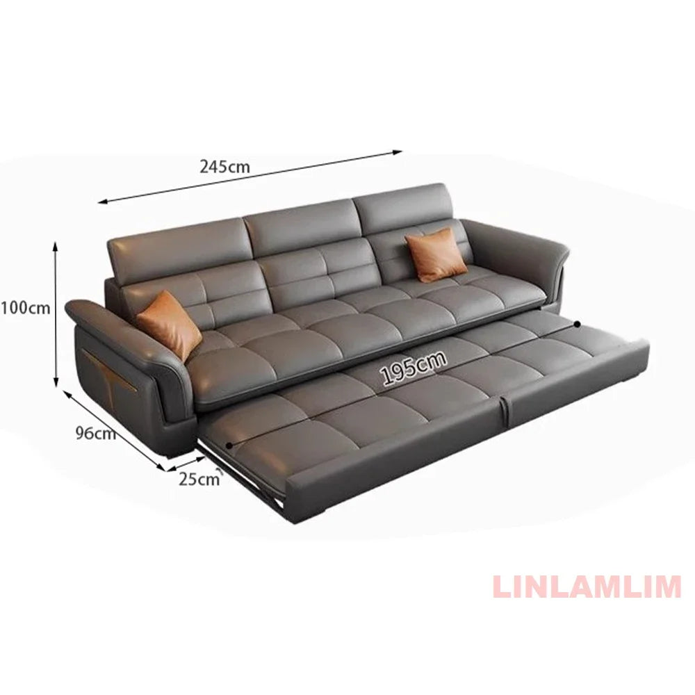 Modern Electric Recliner Sofa Bed with Adjustable Backrest, L-Shaped Multifunctional Italian Genuine Leather Sectional Couch