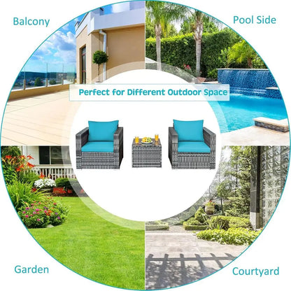 3-Piece Outdoor Patio Furniture Set with PE Rattan, Washable Cushions, and Tempered Glass Top, Ideal for Garden, Poolside, or Ba