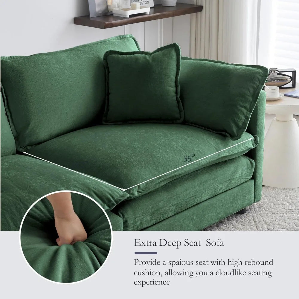 Cloud Couch with Movable Ottoman, Modern L Shaped Modular Sectional Sofa