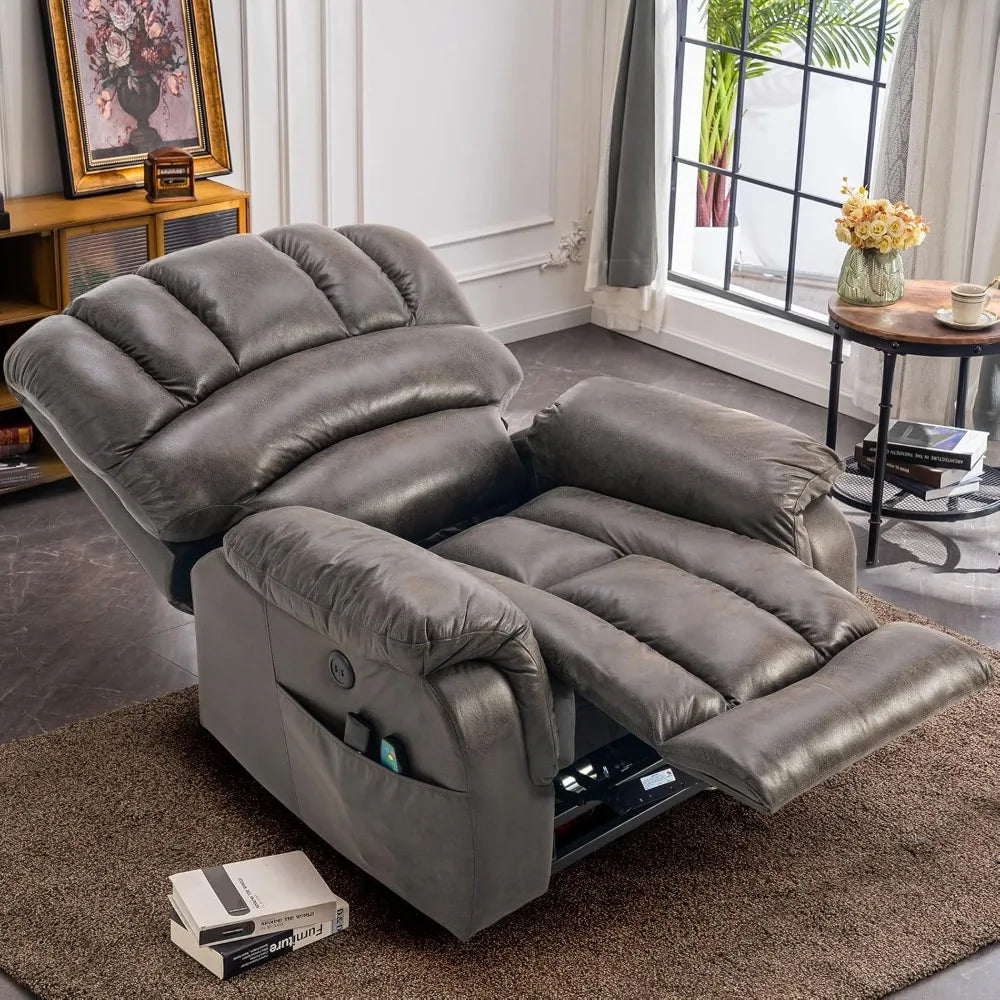 Large Dual OKIN Motor Lay Flat Sleeper Lift Recliner Chair with Heat & Massage for Elderly, Infinite Position Electric Power