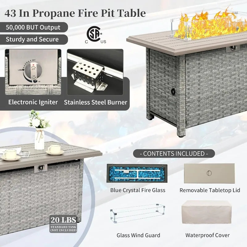 Patio Furniture Set 6 Piece Grey Wicker Outdoor Furniture Patio Sectional Sofa Couch PE Rattan Conversation Sets with Fir