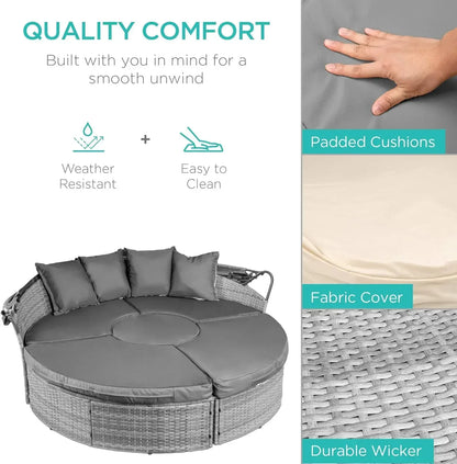 %a 5-Piece Modular Terrace Wicker Sofa Bed Modular Conversation Lounge Chair Set, Adjustable Seat