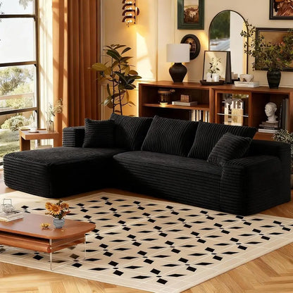108 L-Shaped Deep Seat Comfort Sectional Sofa in Corduroy for Living Room, No Assembly Needed