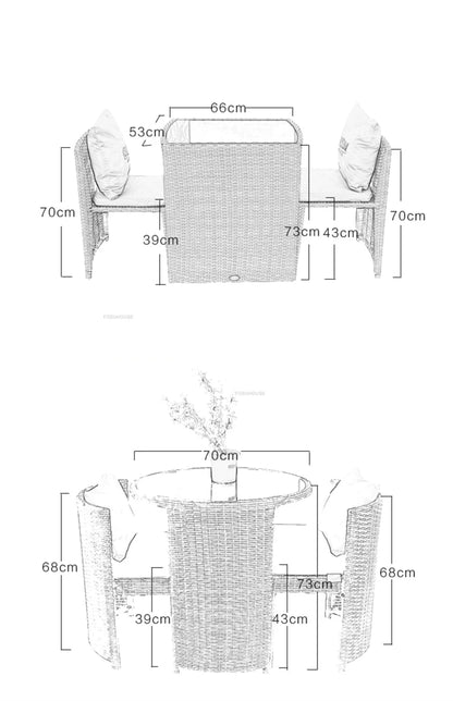 Balcony Rattan Garden Furniture Set 3-piece Courtyard Terrace Outdoor Round Table and Chairs Patio Leisure Table and Chairs B