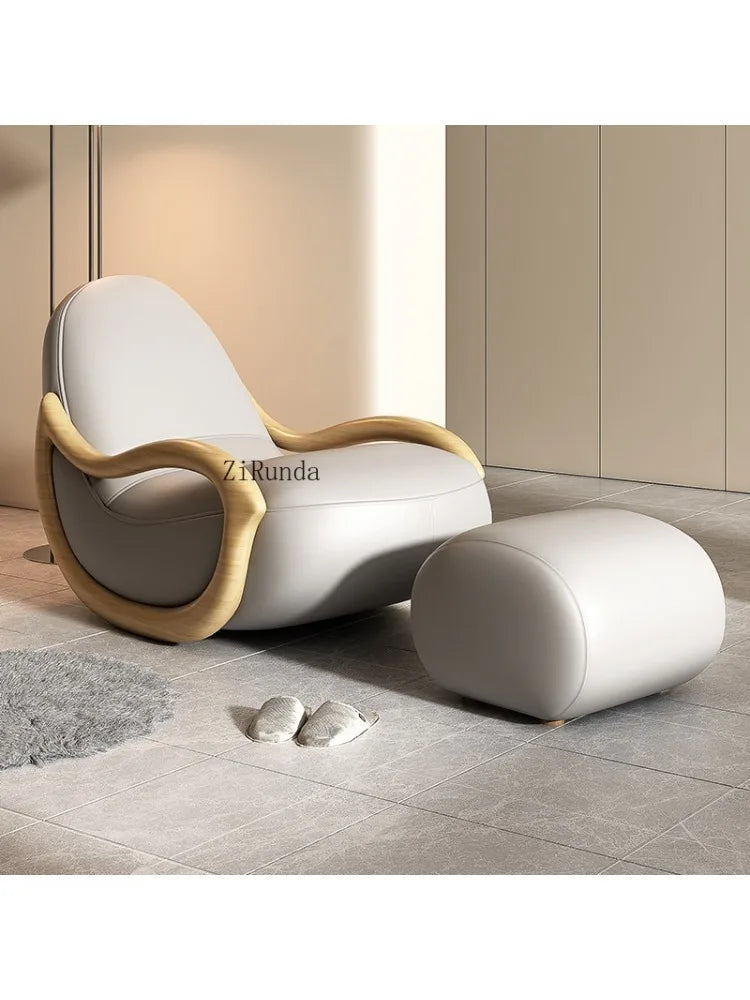 Cream style solid wood chair, Chinese style sofa lounge chair, home balcony leisure chair