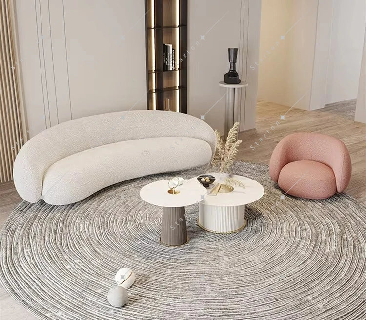 New Design White Long Curved Sofa Luxury Lambswool Fabric Corner Sofa Modern Living Room Upholstery Velvet Sofa Set Furniture