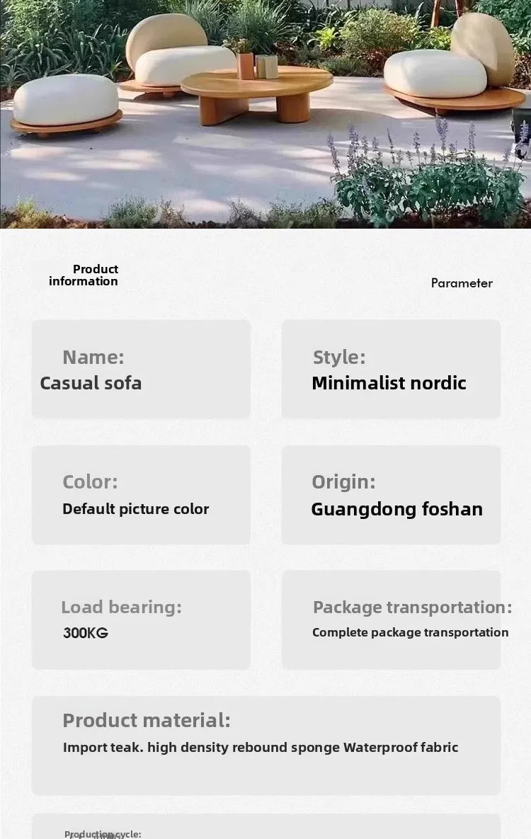 Outdoor sofa courtyard garden open-air balcony sofa leisure creative cloud deck chair combination homestay teak furniture