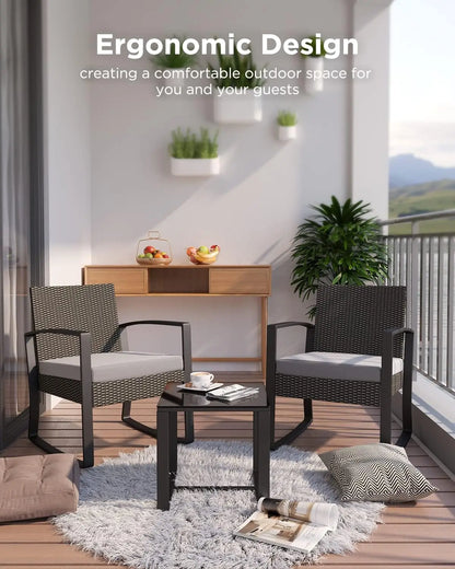 Outdoor Patio Furniture Set Rocking Bistro Set Outdoor Rattan Conversation with Coffee Table for Garden Balcony Backyard