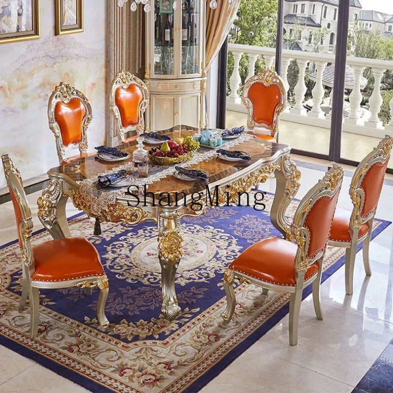 CL combination dining table and chairs all solid wood flower dining table villa restaurant household rectangular dining table