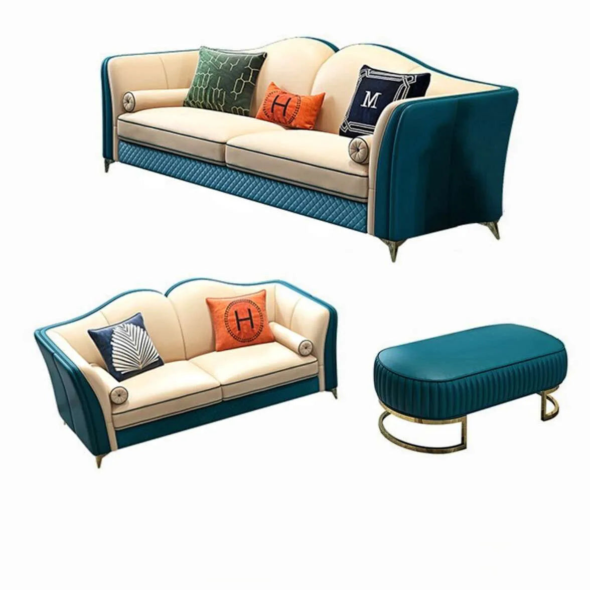Canapé en cuir nordique de luxe léger, italien, moderne, haut de gamme, pour salon, appartement, combinaison créative en cuir pour trois personnes