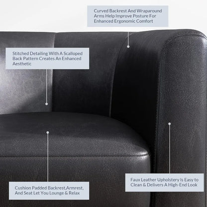 Accent Barrel Chair with Linen Fabric and Flared Legs Featuring Cozy Soft Padding Ideal for Living Room Bedroom Waiting Room De