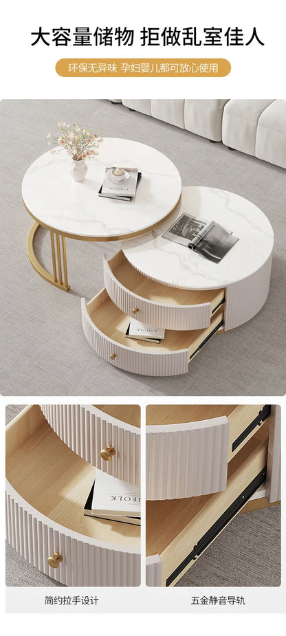 Rock slab round coffee table combination light luxury modern simple living room household small apartment