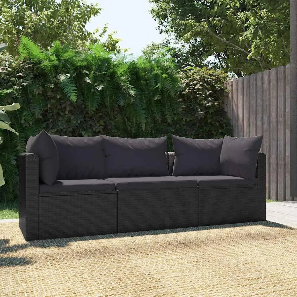 Modern 3-Seater Garden Sofa Set Black PE Rattan Powder-Coated Steel Frame Water Resistant Outdoor Patio Lounge Furniture Custom