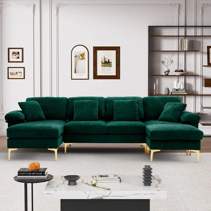 U-Shaped Sectional Sofa 114" Convertible L-Shape Chaise Ottoman Modular 4-Seat Sleeper Velvet Living Office Customized