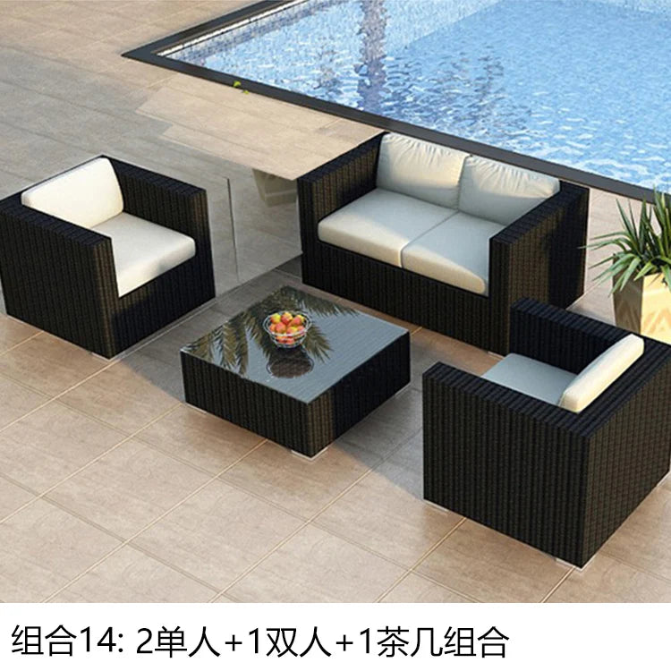 Terrace Modern Garden Sofas Outdoor Combination Courtyard Nordic Garden Sofas Waterproof Pe Rattan Furniture Sofá Jardín MHHYSF