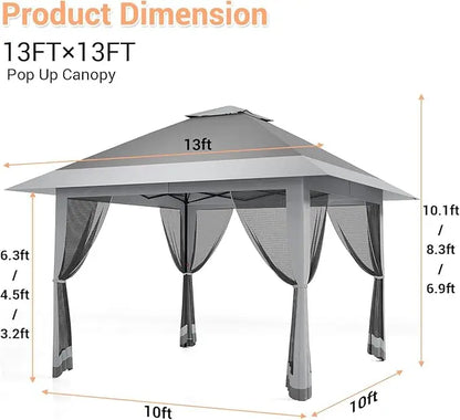 One-Push Instant Setup 13x13ft Pop Up Gazebo Tent with Mosquito Net, UPF 50+ Waterproof Canopy for Backyard,Camping, BBQs