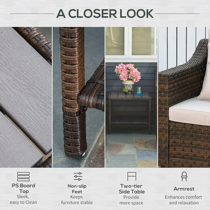 Patio Furniture Set, All Weather PE Rattan Conversation Chair, and Ottoman Set with Coffee Table, Cushions & Pillows Included