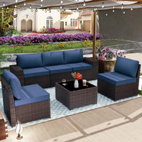 6 Pieces All-Weather PE Rattan Wicker Patio Sectional Outdoor Furniture Sofa Chairs Conversation Set for Garden